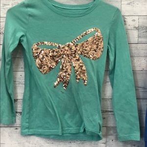 Blue Golden Bow Graphic Long Sleeved Tee
